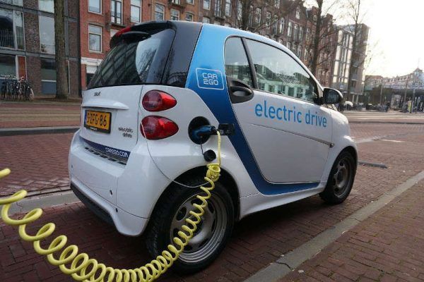 Electric car recharging on the street