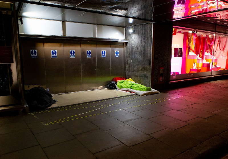 Homeless rough sleepers in the street